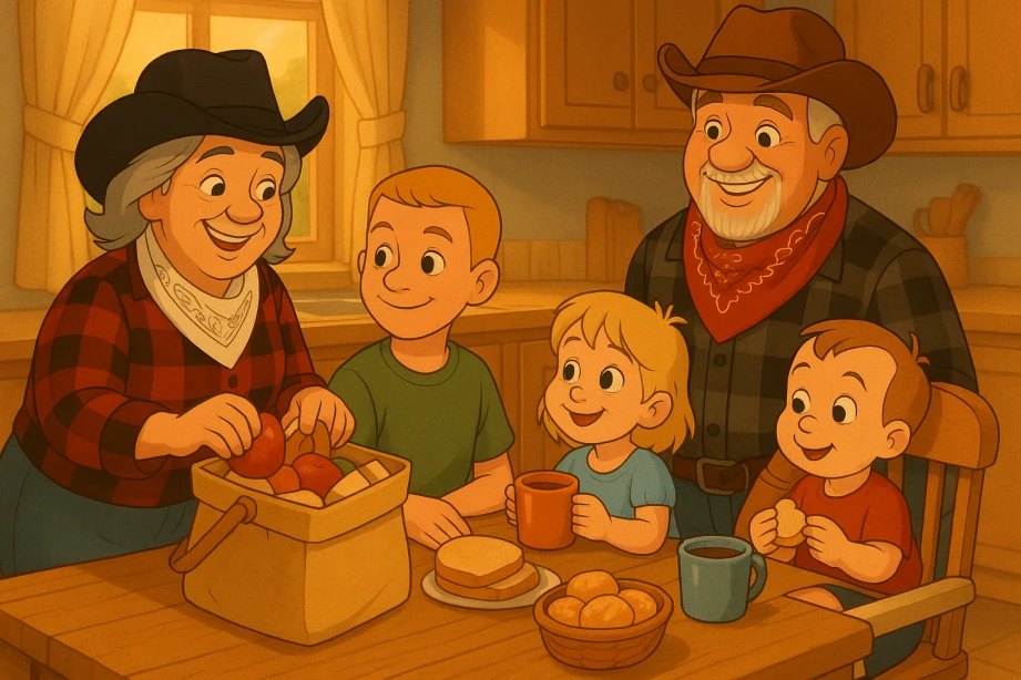 Grandma prays before the trip