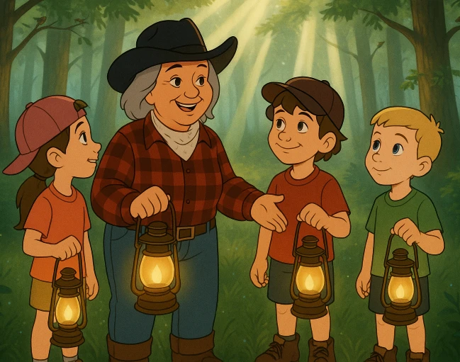 Forest kids and lanterns